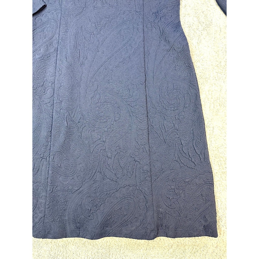 J McLaughlin Textured Catalyst Dress XS Navy Blue v neck collared Midi - Picture 7 of 8